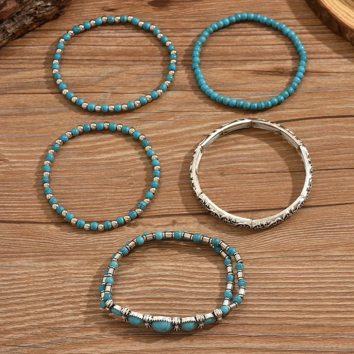 Turquoise Bead Boho Bracelet Set