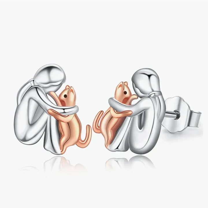 Silver and Gold Cat Hug Earrings