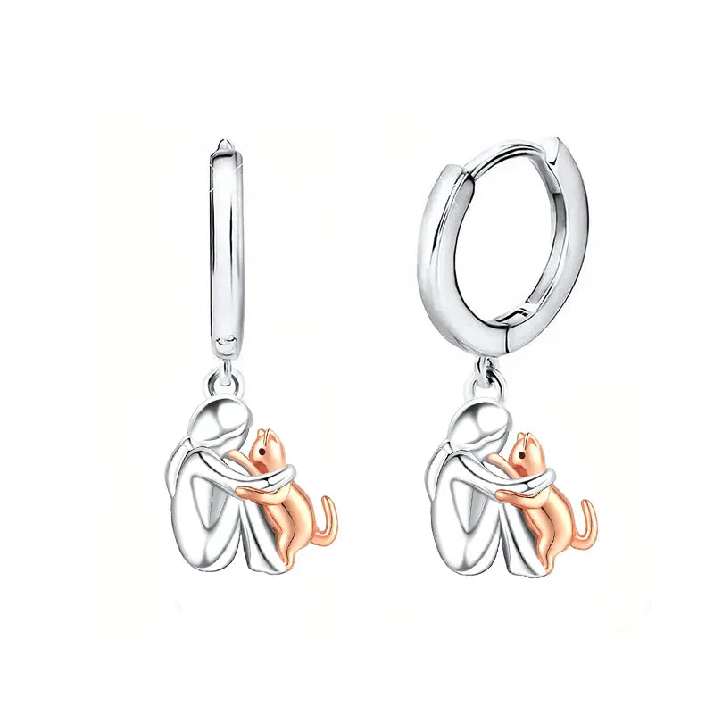 Silver and Gold Cat Hug Earrings