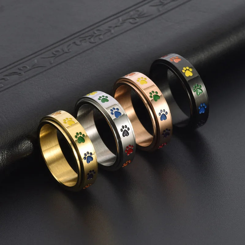 Rainbow Print Stress Relief Spinning Ring in Stainless Steel