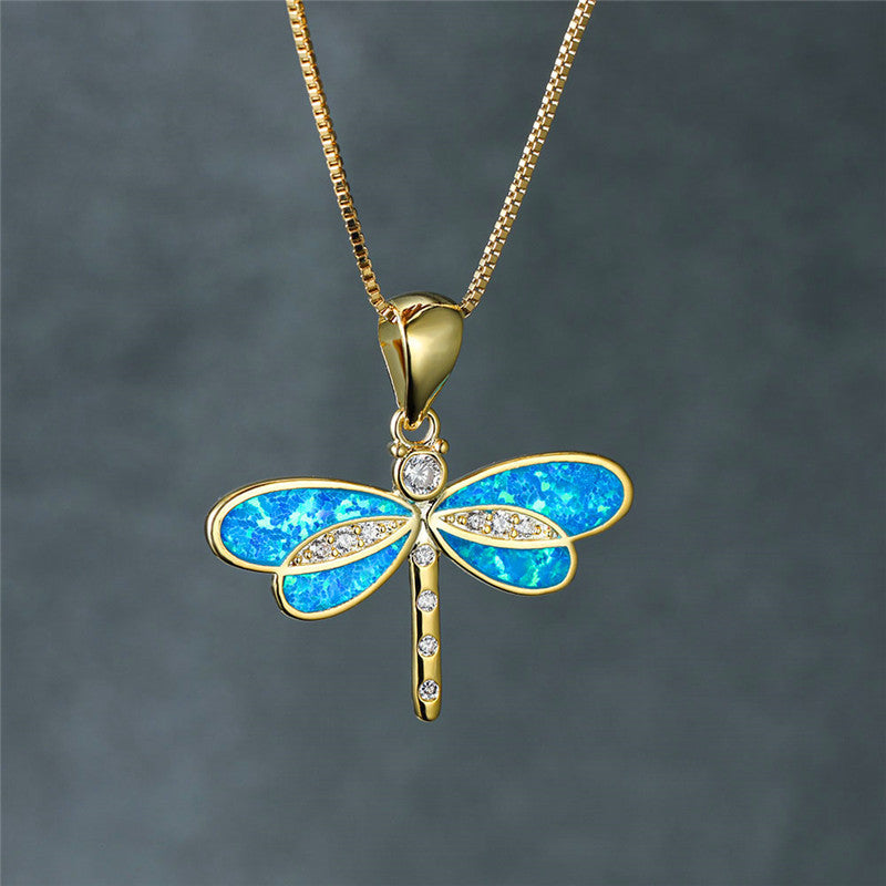 Opal Gold Dragonfly Necklace