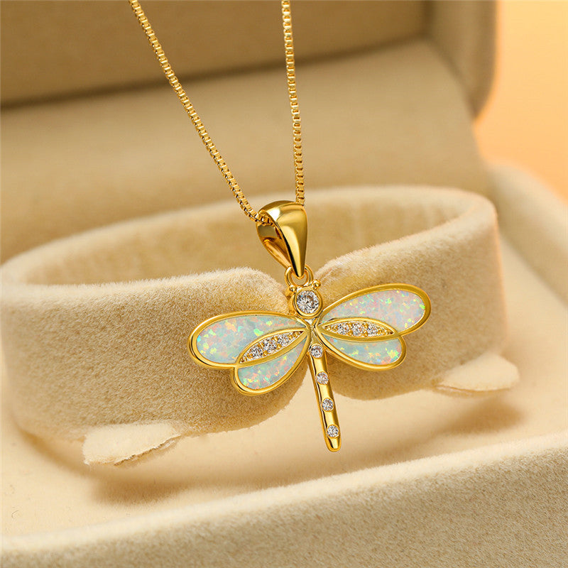 Opal Gold Dragonfly Necklace