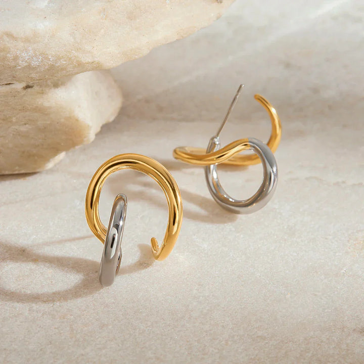 Gold Bicolor Intertwined Earrings