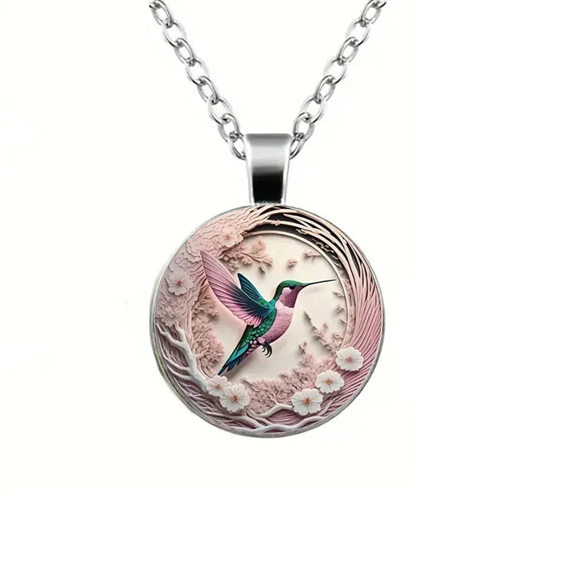 Crystal Hummingbird Pendant Necklace with Dome