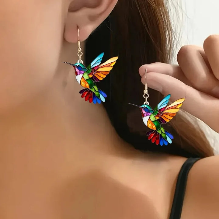 Hummingbird Acrylic Dangle Earrings - Sleek 2D Design