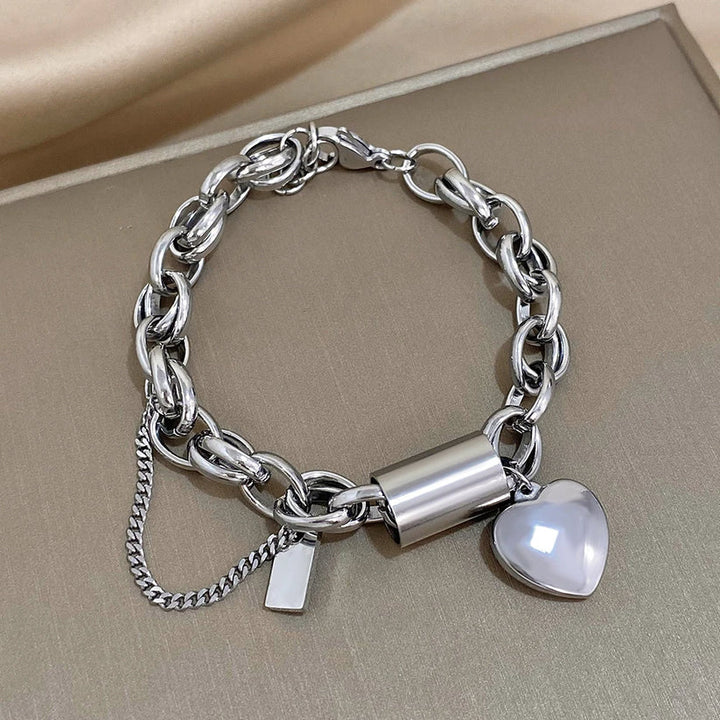 Gold Heart Charm Thick Bracelet