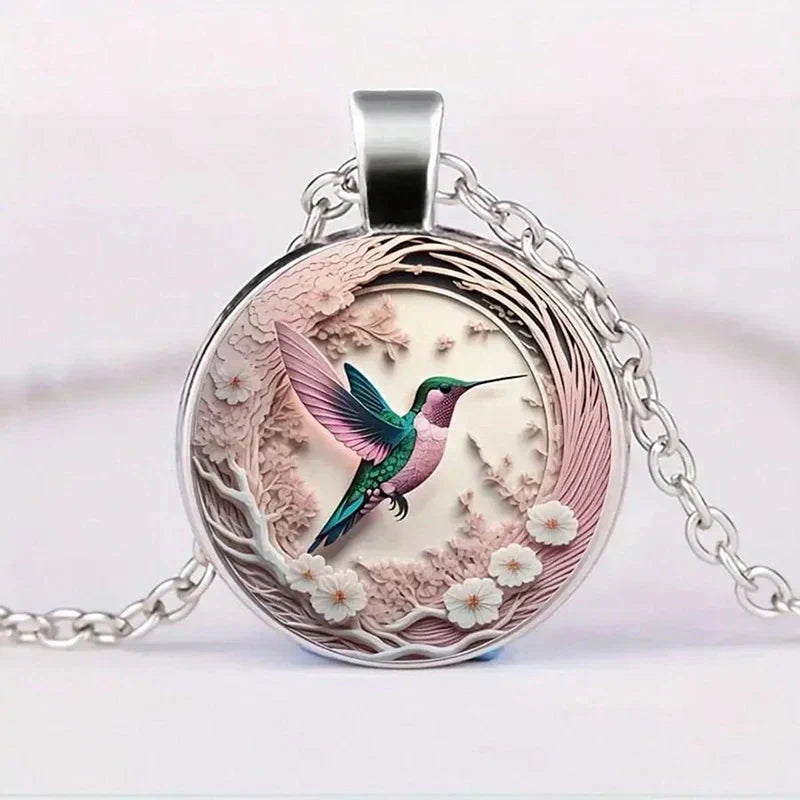 Crystal Hummingbird Pendant Necklace with Dome