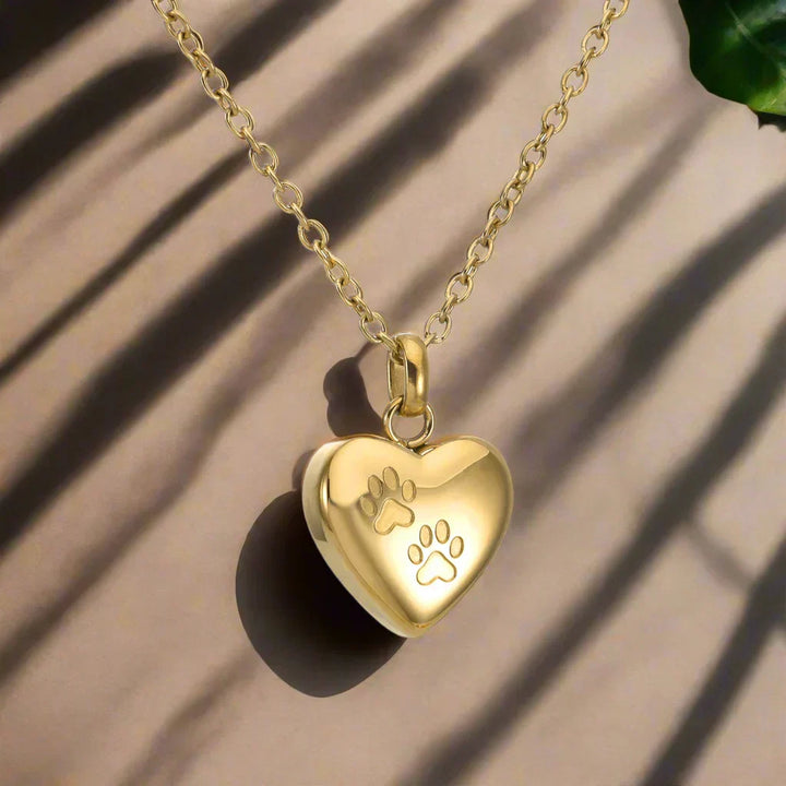 Heart-Shaped Pet Memorial Urn Necklace with Paw Engraving