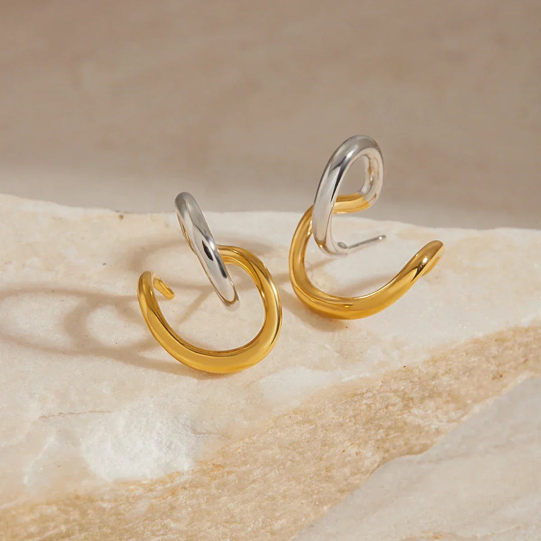Gold Bicolor Intertwined Earrings