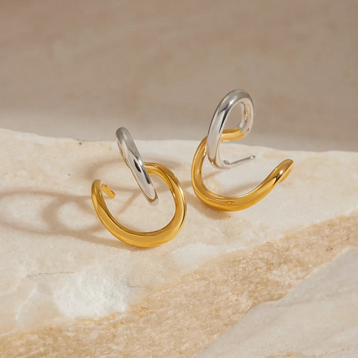 Gold Bicolor Intertwined Earrings