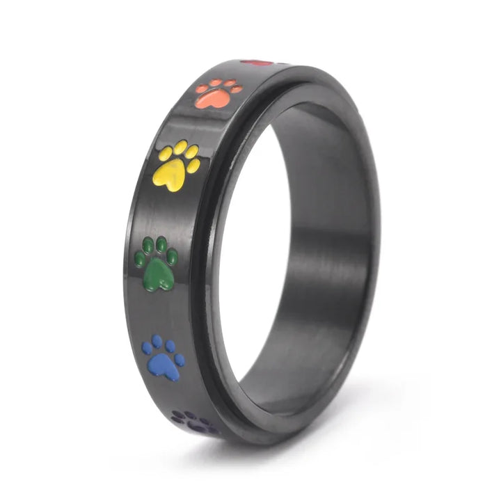 Stress-Relief Rotating Ring – Stainless Steel with Rainbow Design