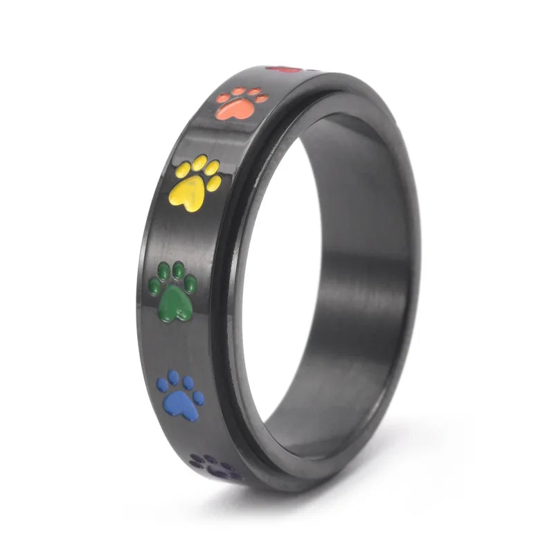 Rainbow Print Stress Relief Spinning Ring in Stainless Steel
