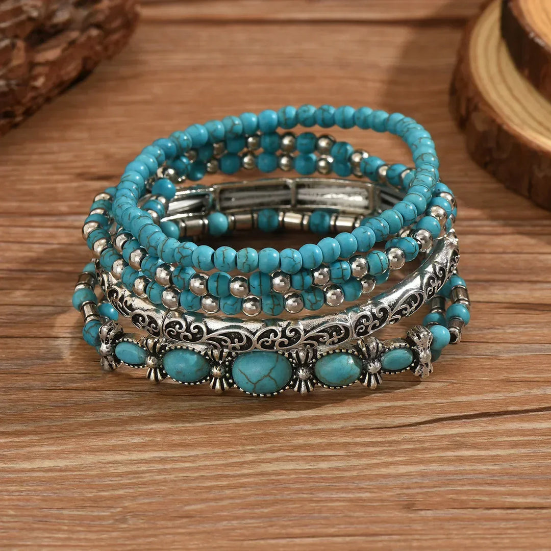 Turquoise Bead Boho Bracelet Set
