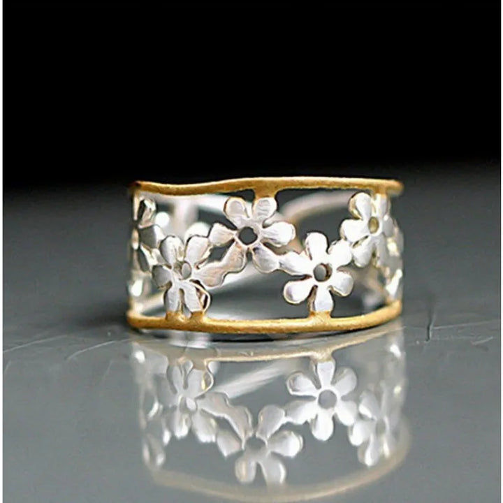Gold Ring with Silver Leaf Accents
