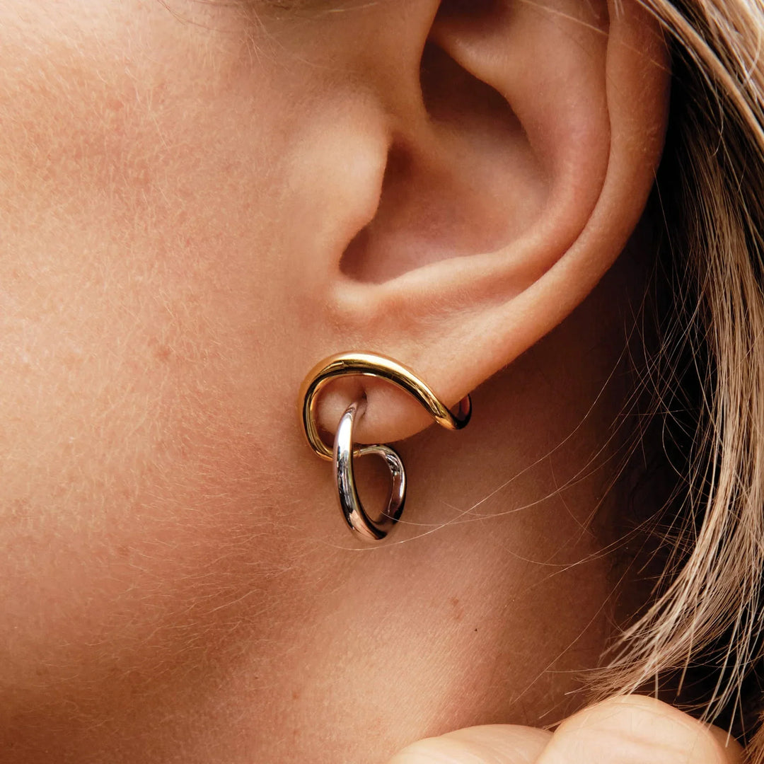 Gold Bicolor Intertwined Earrings
