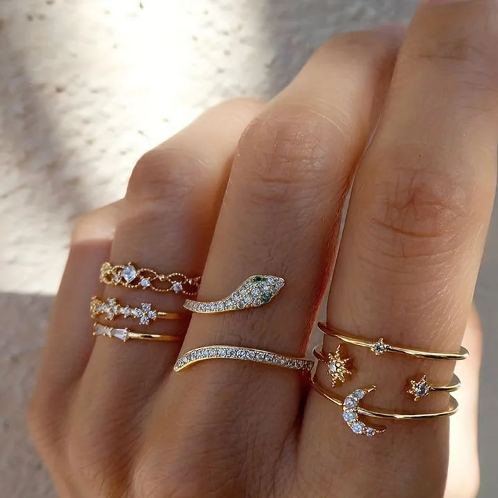 Vintage-Style Shiny Gold Ring Set