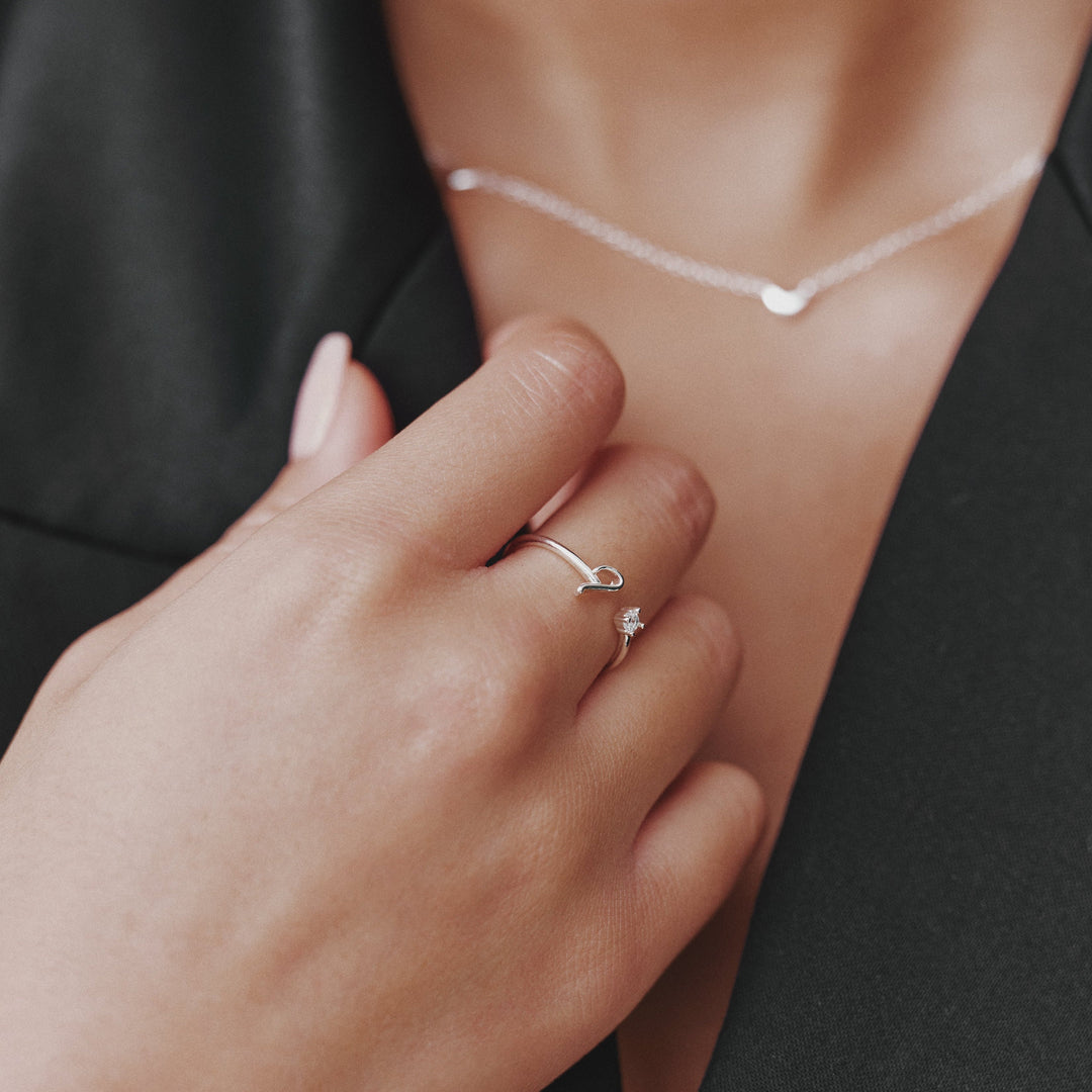 Adjustable Silver Initial Ring