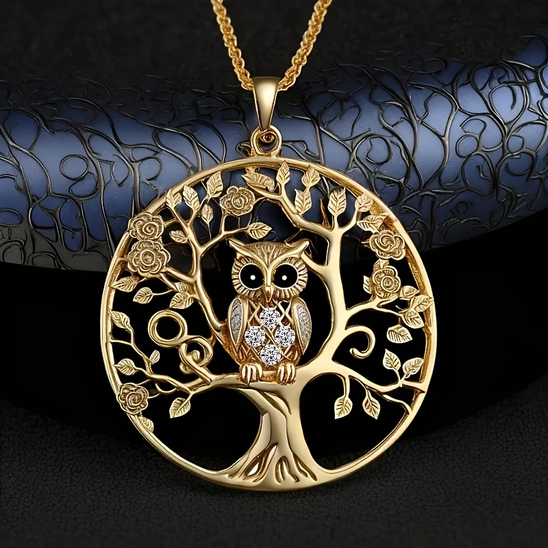 Golden Tree of Life Owl Pendant