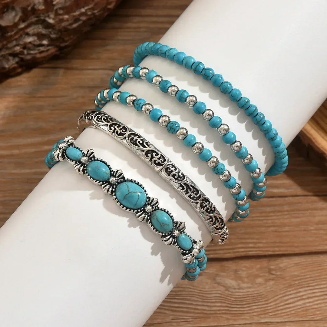 Turquoise Bead Boho Bracelet Set