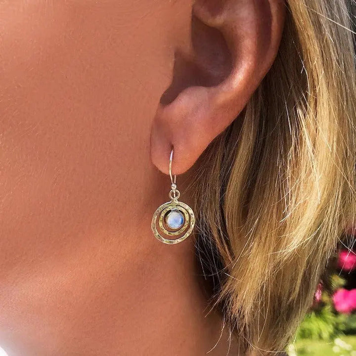 Boho Saturn Earrings with Turquoise Opal Gemstones