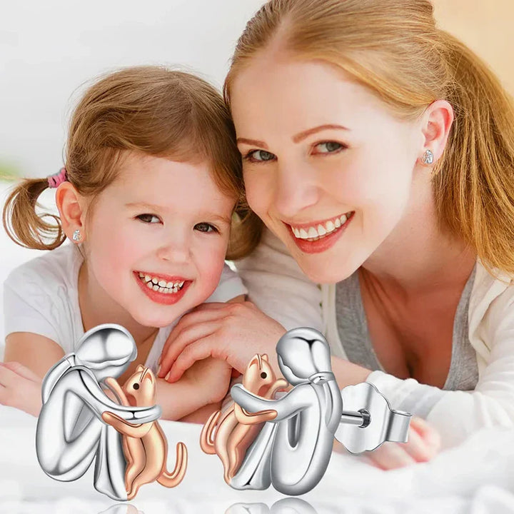 Silver and Gold Cat Hug Earrings