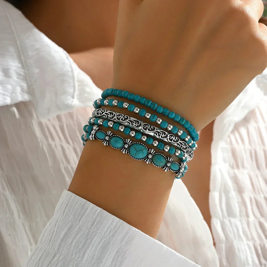 Turquoise Beaded Boho Bracelet Set