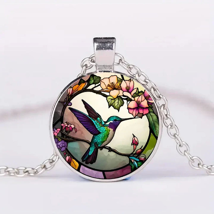 Crystal Hummingbird Pendant Necklace with Dome