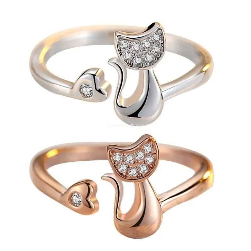 Adjustable Cat Ring with Zirconia Stones