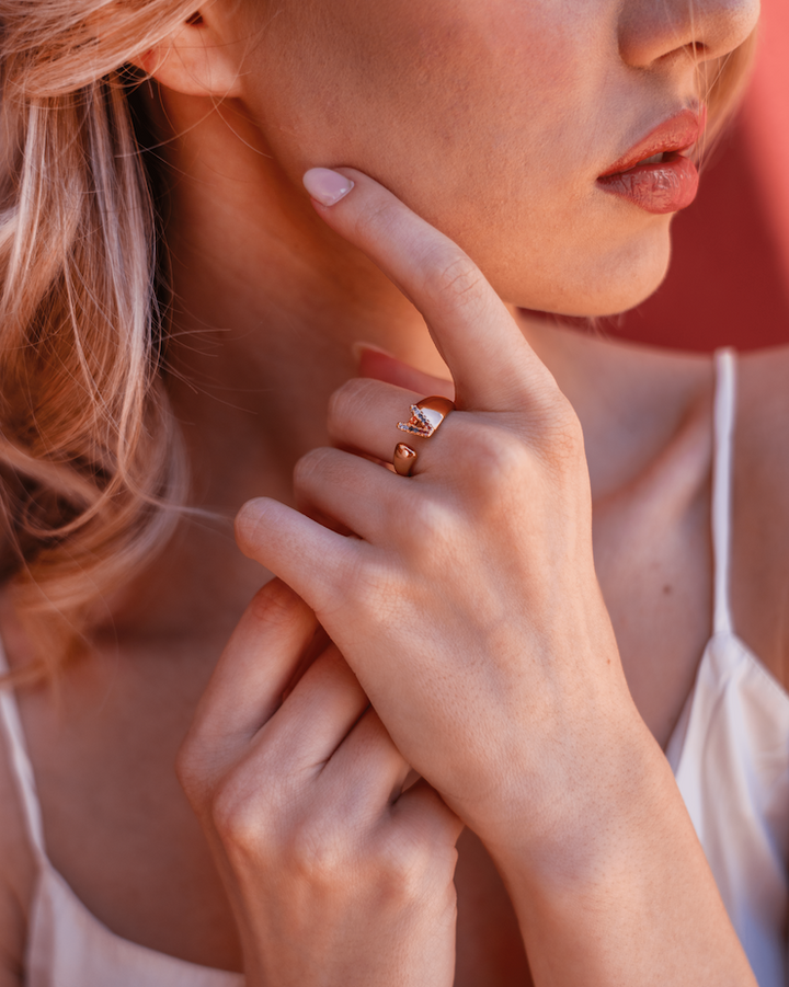 Adjustable Personalized Gold Letter Ring