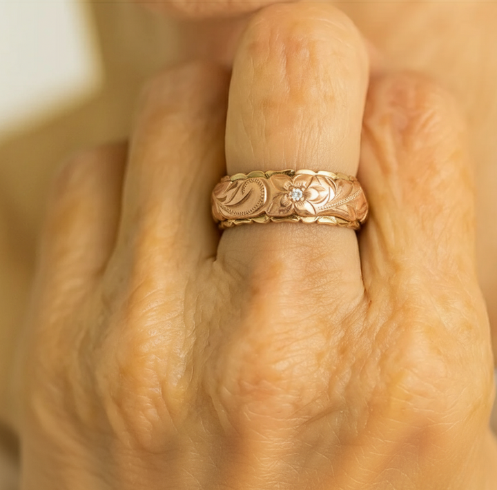 Vintage Pink Flower Gold Ring