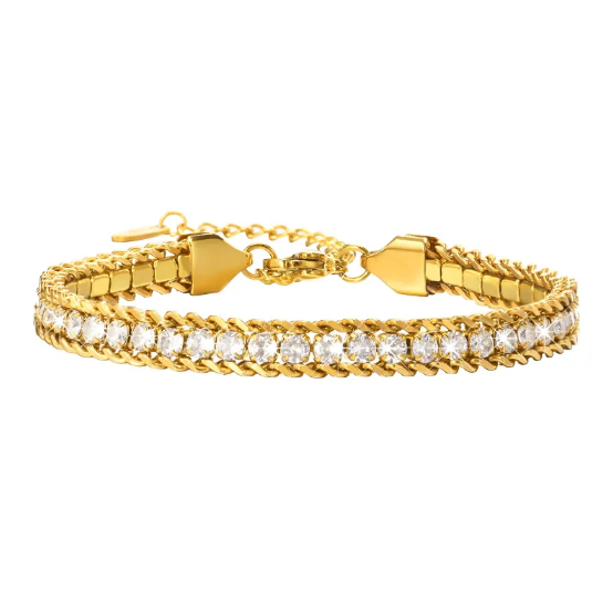 Zirconia-Chain Stainless Steel Bracelet