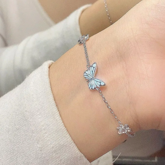 Luminous Blue Butterfly Necklace and Bracelet Set