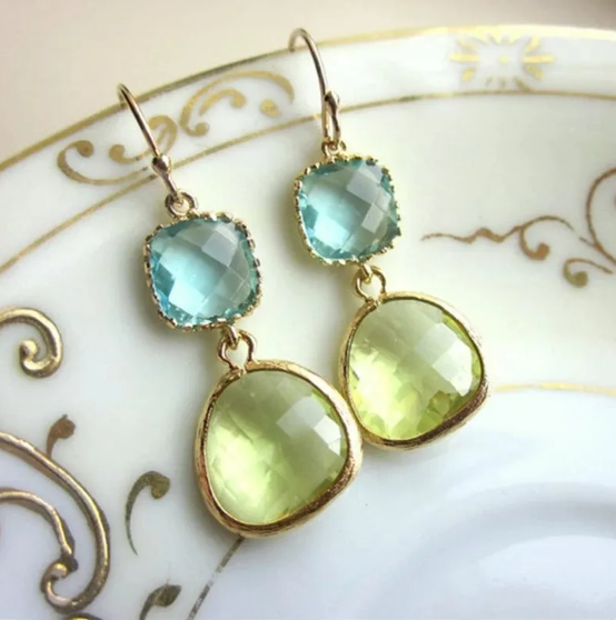 Vintage Blue-Green Irregular Resin Earrings