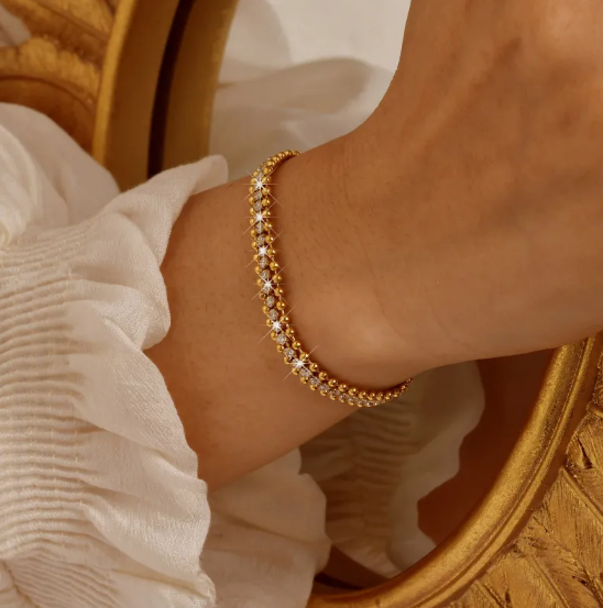 Zirconia-Chain Stainless Steel Bracelet