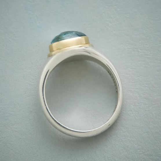 Green Diamond Silver Ring