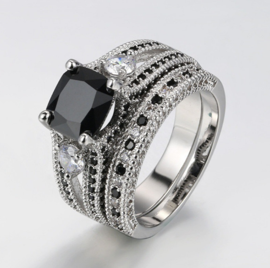 Black Zirconia and Diamond Ring