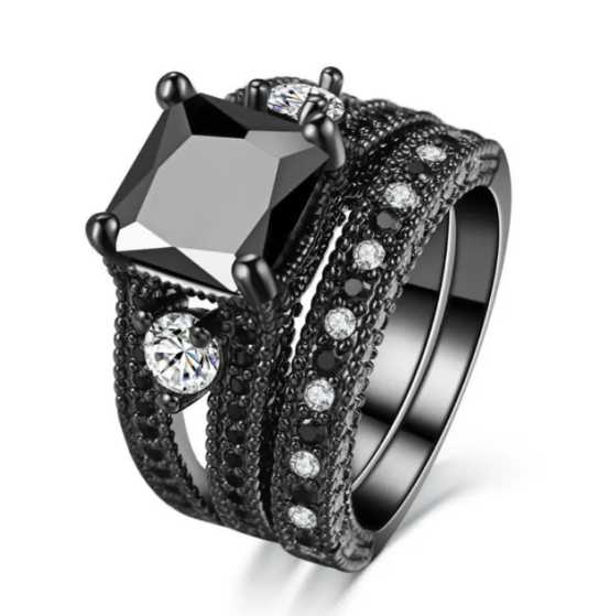 Black Zirconia and Diamond Ring