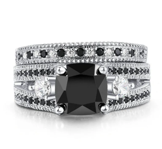 Black Zirconia and Diamond Ring