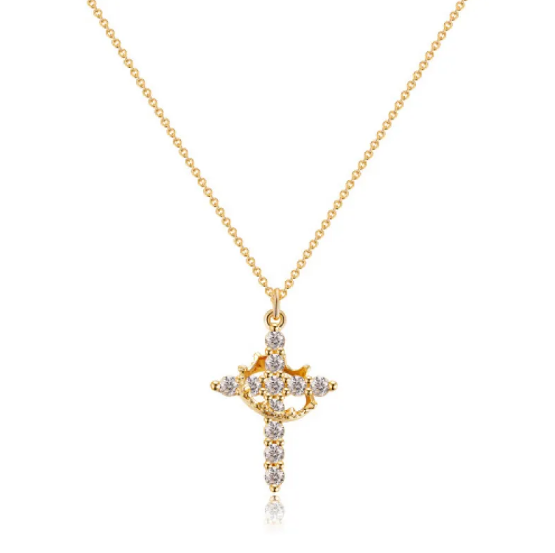 Cross and Diamond Crown Necklace