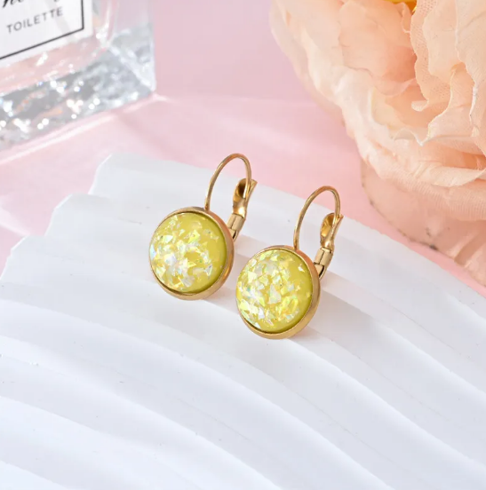 Gemstone & Sequin Stainless Steel Earrings
