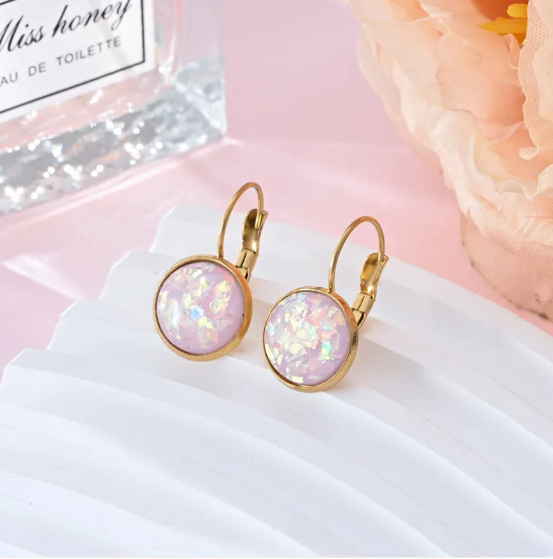 Gemstone & Sequin Stainless Steel Earrings