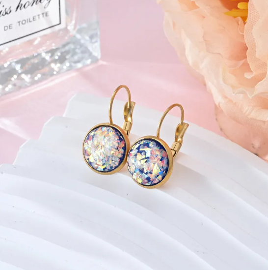 Gemstone & Sequin Stainless Steel Earrings