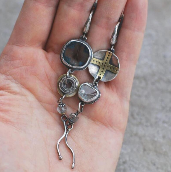 Handcrafted Asymmetrical Metal Cross Earrings