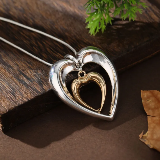 Two-Tone Hollow Heart Pendant Necklace