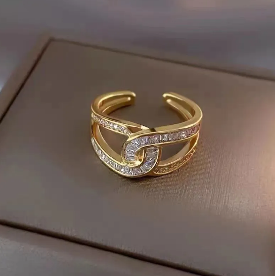Open Double C Diamond Ring with Cubic Zirconia