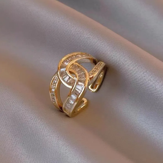 Open Double C Diamond Ring with Cubic Zirconia
