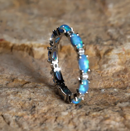 Heart-Shaped Opal and Diamond Platinum Ring