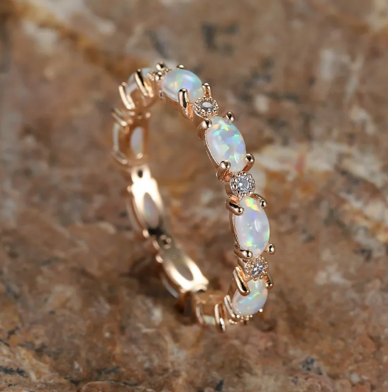 Heart-Shaped Opal and Diamond Platinum Ring