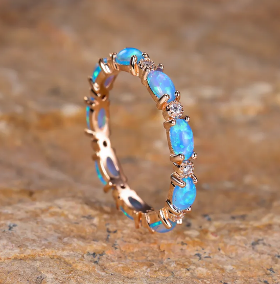 Heart-Shaped Opal and Diamond Platinum Ring