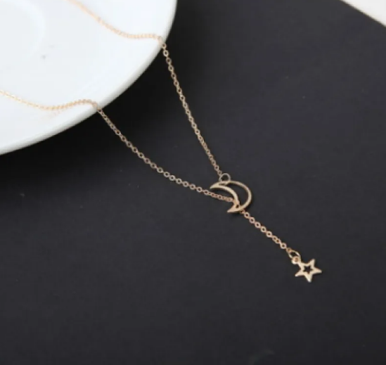 Short Moon and Star Collar Necklace